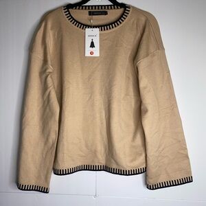 ZESICA Tan Ribbed Trim Knit Sweater – Size M (NWT)